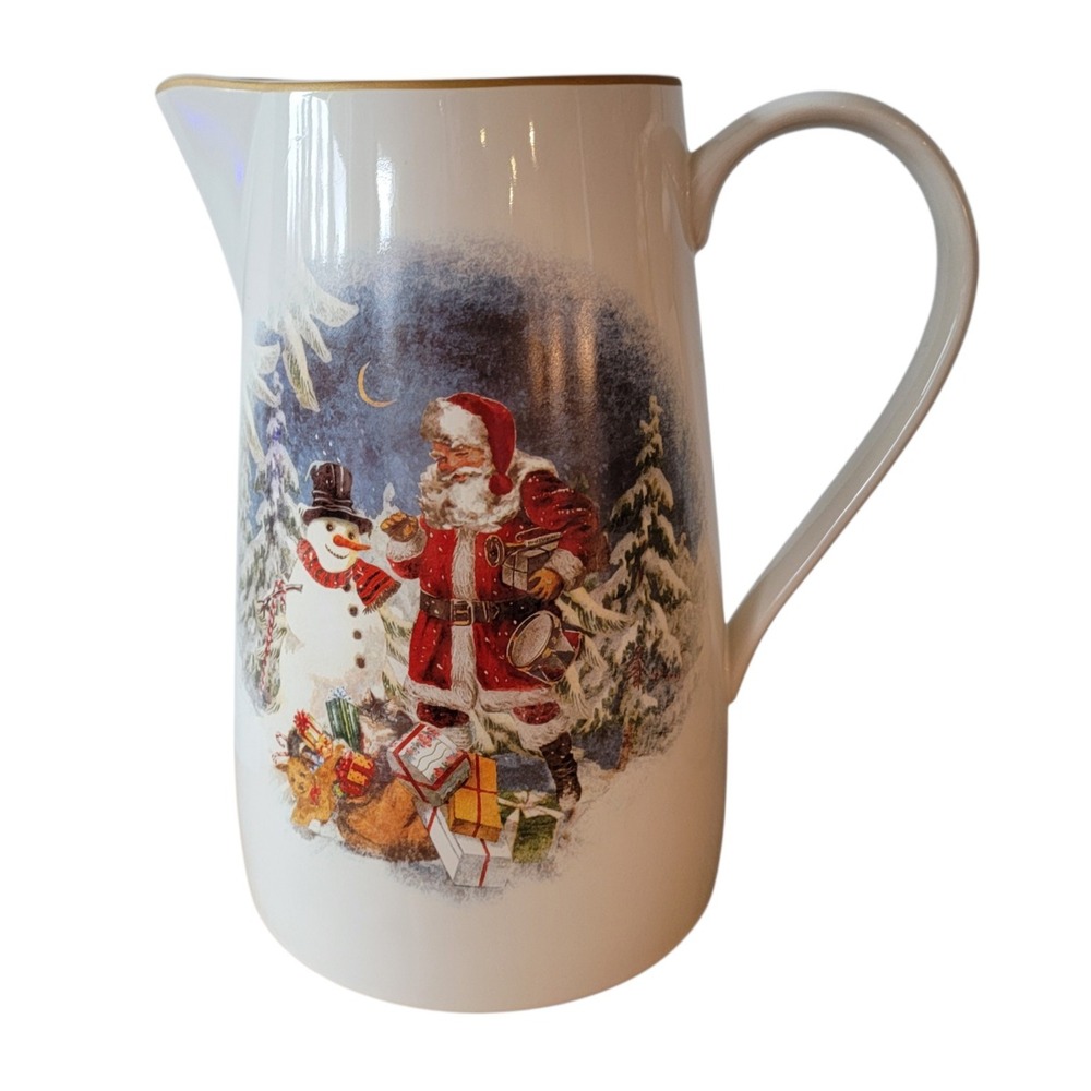 Pottery Barn Nostalgic Santa Pitcher‎ Snowman Christmas Holiday 94 oz Rare